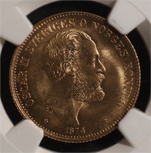 20 kronor 1874 Sverige MS64 Gull
