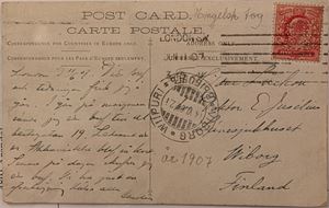 ENGLAND, Kort med engelsk perfin "S.E.C.R" sendt til Wiborg, Finland i 1921.