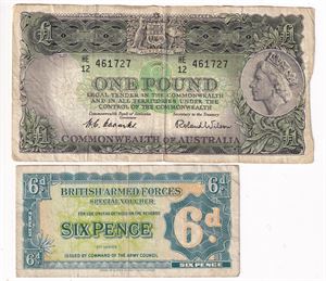 Australia - 1 £ utgåve 1953-60.  Medfølger sixpence British Arm Forces (1948)