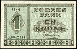 1 krone 1944, serie G.6042111. 0-