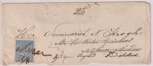 Håndskrevet Asker 7/8 (1867) på brevforside med NK 14x.   Bak på klaffen Transit Drammen 10/8-67, sendt til Nykirke Modum