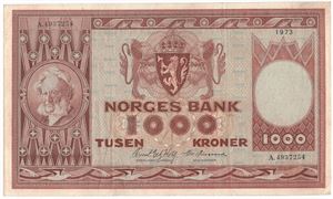 1000 kroner 1973 A.4937254. Kv.1+