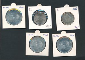 MYNTER 3 stk Eidsvold 10kr 1964, kvalitet 0, 1 stk Akershus 1999 20kr BU-kvalitet og 20kr Ibsen 2006 BU-kvalitet
