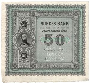 50 kroner 1876-77 Oscar II Specimen. Kv.0/01