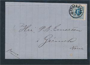 SVERIGE Pent brev med 12öre frankering til Grimstad stemplet "STOCKHOLM 7-9-1872"