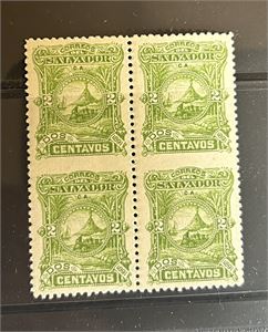 EL SALVADOR xx Mi 37, 1891 2c i 4-blokk med variant horisontalt utagget