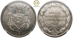 2 kroner 1907 m/g Haakon VII. Kv.0/01