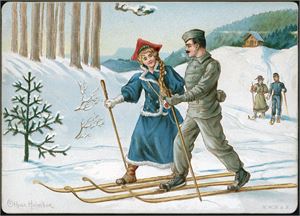 Othar Holmboe. Soldat og dame på ski. K-2