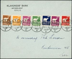 130/36. Polmerkene i komplett serie på konvolutt, pent stemplet "Oslo 1.4.25".