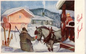 Julekort. Kusk og hest. Trygve M. Davidsen