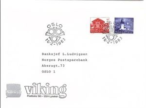 NK924-25 Førstedagsbrev med vignett fra Viking reklamebyrå (sjeldenhetsgrad 8)