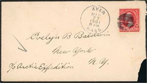 Baldwin Zieger Expedition 1901-02. Two envelopes, both sent to Evelyn B Baldwin in New York (Feb and Mar 1901), who was the commander of the Wellman Expedition in 1898-99.