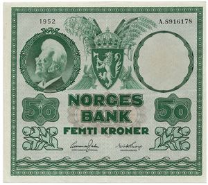 50 kroner 1952 A.8916178. Kv.01