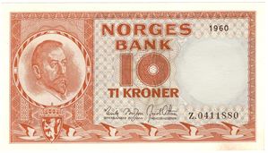 10 kroner 1960 Z. 0411880 erstatningsseddel. Kv.0