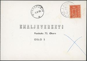 525. 60 øre Båtmannsknop, annullert med KPH "Ytre Lauvrak" og ved siden stemplet "Hynnekleiv 9.8.66".