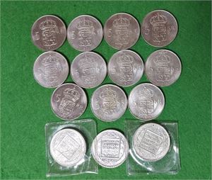 SVERIGE GUSTAF VI ADOLF parti 11 st 5kr 1971 samt 3 st 5 kr 1966. Ren silver 100.8gr