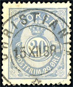 54 IIb. 20 øre 20 mm, rettvendt stemplet "Christiania 15.12.88".
