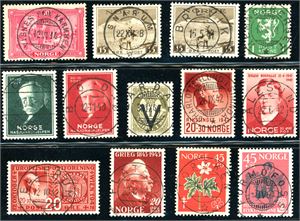 Ca 280 norske merker fra perioden 1920 til 1970, nær alle med pene stemper.