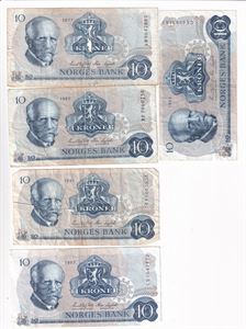5 stk "blå-10kroner"