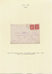 NK 25 Brev med par NK25 stemplet Drammen 10-VIII-80, sendt til Dresden, Tyskland.  Ank.st. Bak