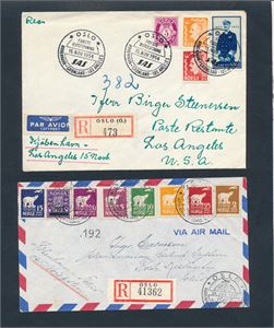 FØRSTEFLYVNINGER 2 stk 1954 og 1957, den ene med veldig spesiell frankering