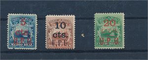 COSTA RICA x/(x) Mi I-III 1862 ikke utgitt serie med overtrykk. I er hengslet, de andre uten lim (€ 520 for x)