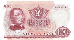 100 kroner 1972 Z.0009854. Erstatningsseddel. 45d. Kv.1+/01