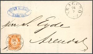 23. 3 øre skravert Posthorn på komplett trykksak, pent stemplet "Kragerø 26.7.1878".