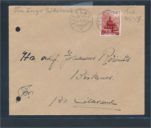 Brev stemplet "EIKELAND 5-1-39" (Grad 6). Arkivhull venstre side