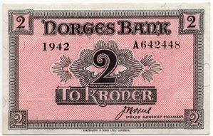 2 kroner 1942 A.642448. London Utg. Kv.0