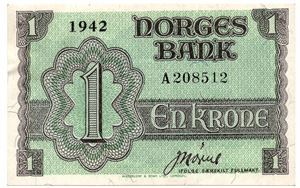1 krone 1942 A.208512.  Kv.01