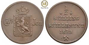 1/2 skilling 1839 Carl XIV Johan. NM.68. Kv.0/01