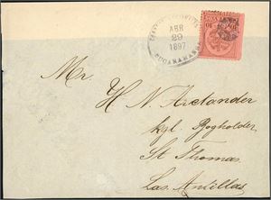 DWI. 10 c Colombia on a coverfront, cancelled "Bucaramanga Abr 29 1897" and sent to St. Thomas.