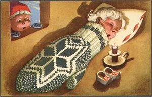 Damsleth. Nisse sover i vott. Damm 369. K-1