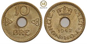 10 øre 1942 Haakon VII. London. Kv.0/01