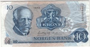 10 kroner 1972 QX. Erstatningsseddel. Kv.1
